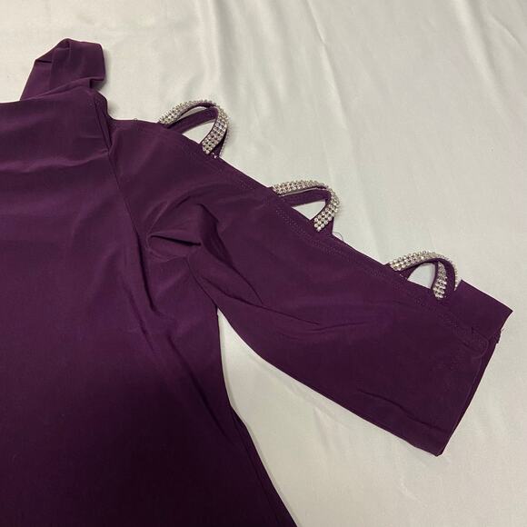 MSK Womens XL Purple Embellished Arm Knee Length Dress Bling Open Sleeves - Picture 3 of 6